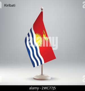 Drapeau de Kiribati accroché sur un stand de drapeau. Utilisable pour la présentation de sommet ou de conférence Illustration de Vecteur