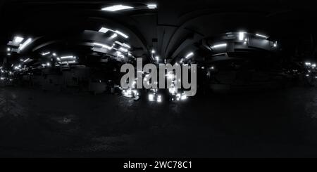 Une salle futuriste avec un cube et quelques lumières 360 panorama vr environnement map illustration de rendu 3D. Banque D'Images