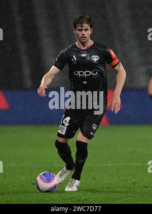 Parramatta, Australie. 14 janvier 2024. Alex Arthur Rufer de l'équipe Wellington Phoenix FC vu en action lors du match Unite Round de la saison Isuzu Ute A-League entre Perth Glory et Wellington Phoenix au CommBank Stadium. Score final ; Wellington Phoenix 4:3 Perth Glory. Crédit : SOPA Images Limited/Alamy Live News Banque D'Images