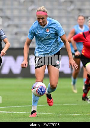 Parramatta, Australie. 14 janvier 2024. Julia Grosso du Melbourne City FC vu en action lors du match Unite Round de la saison 2023-24 de la Ligue A entre le Western Sydney Wanderers FC et le Melbourne City FC au CommBank Stadium. Score final ; Western Sydney Wanderers FC 1:0 Melbourne City FC. Crédit : SOPA Images Limited/Alamy Live News Banque D'Images