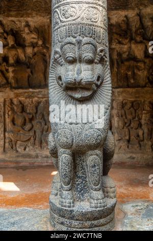 Thiru Parameswara Vinnagaram temple statues d'idole antiques décoration, Kanchipuram, région de Tondaimandalam, Tamil Nadu, Inde du Sud Banque D'Images