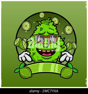 Saveur de citron vert avec Weed Mascot Cartoon. Weed Design pour logo, étiquette et produit d'emballage. Vector et Illustration. Illustration de Vecteur