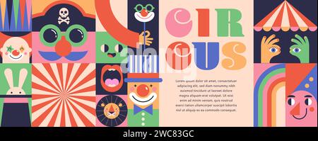 Cirque, Carnaval, Festival de rue, illustrations conceptuelles de Purim Carnaval, fond de cirque. Design géométrique de style rétro. Illustrations vectorielles Illustration de Vecteur