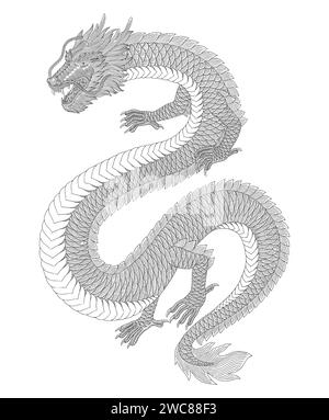 illustration de style dessin de gravure vintage de vecteur dragon chinnese Illustration de Vecteur