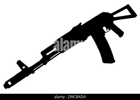 kalachnikov aks 74 fusil d'assaut avec silhouette noire de stock pliant Banque D'Images