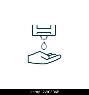 Icône représentant une ligne de distributeur de désinfectant pour les mains. Savon pour les mains goutte ligne Icon gel Clean concept de santé. Illustration de Vecteur