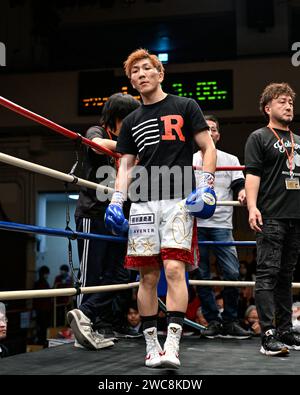 Tokyo, Japon. 9 janvier 2023. Challenger Ruito Saeki, du Japon, avant le combat pour le titre des poids légers WBO Asie-Pacifique au Korakuen Hall à Tokyo, Japon, le 9 janvier 2023. Crédit : Hiroaki Finito Yamaguchi/AFLO/Alamy Live News Banque D'Images