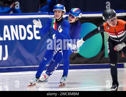 ELISA CONFORTOLA (ITA) remporte le dernier 1500m lors des Championnats d'Europe sur courte piste 2024 le 13 janvier 2024 à Hala Olivia à Gdansk, Pologne photo de SCS/Soenar Chamid/AFLO (HOLLAND OUT) Banque D'Images