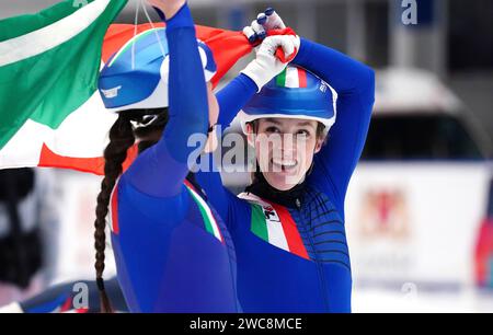 ELISA CONFORTOLA (ITA) remporte le dernier 1500m lors des Championnats d'Europe sur courte piste 2024 le 13 janvier 2024 à Hala Olivia à Gdansk, Pologne photo de SCS/Soenar Chamid/AFLO (HOLLAND OUT) Banque D'Images