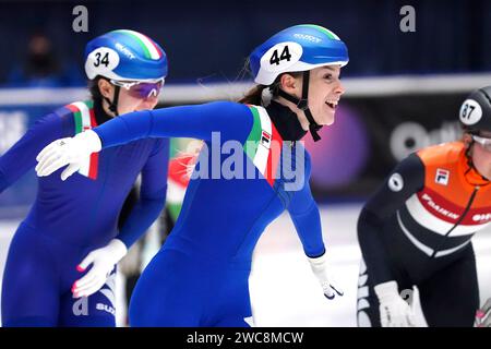 ELISA CONFORTOLA (ITA) remporte le dernier 1500m lors des Championnats d'Europe sur courte piste 2024 le 13 janvier 2024 à Hala Olivia à Gdansk, Pologne photo de SCS/Soenar Chamid/AFLO (HOLLAND OUT) Banque D'Images
