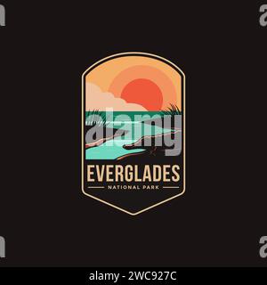 Emblème patch logo illustration du parc national des Everglades sur fond sombre Illustration de Vecteur