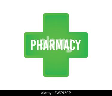 Enseigne de pharmacie de style vert plus. Symbole d'icône d'autocollant isolé modifiable par vecteur. Illustration de Vecteur