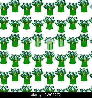 Modèle sans couture de St. Chapeau et bouquet de chameaux Patricks Day Leprechaun. Concept de décor. Isoler. EPS. Texture de fond abstraite vectorielle pour cartes, affiches, bannières, promo ou web, étiquette Illustration de Vecteur