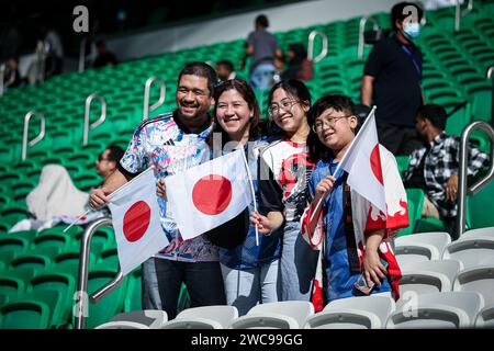Doha, Qatar. 14 janvier 2024. Qatar AFC Asian Cup 2023 phase de groupes - Japon 4:2 Vietnam : Takumi Minamino, Keito Nakamura, Ayase Ueda ont marqué des buts pour le Japon crédit : Runbang Zhu/Alamy Live News crédit : Runbang Zhu/Alamy Live News Banque D'Images