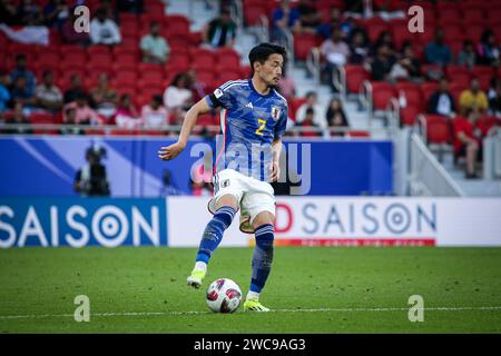 Doha, Qatar. 14 janvier 2024. Qatar AFC Asian Cup 2023 phase de groupes - Japon 4:2 Vietnam : Takumi Minamino, Keito Nakamura, Ayase Ueda ont marqué des buts pour le Japon crédit : Runbang Zhu/Alamy Live News crédit : Runbang Zhu/Alamy Live News Banque D'Images