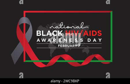 Journée noire de sensibilisation au VIH/SIDA célébrée chaque année le 7 février. Bannière de santé vectorielle, flyer, affiche et conception de modèle de média social. Illustration de Vecteur