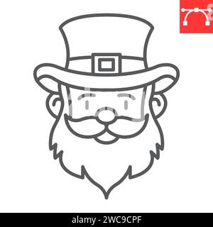 Icône de la ligne Leprechaun, St. Patrick's Day and Holiday, icône vectorielle visage gnome, graphiques vectoriels, signe de contour de trait modifiable, eps 10. Illustration de Vecteur