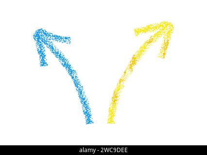 Signe d'école de mathématiques de doodle dessiné à la main de pinceau de craie pour les diagrammes. bleu, jaune, croix dorées, coches, cercles, flèches dans le style grunge coloré Illustration de Vecteur