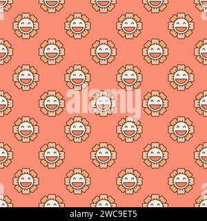 Fleur souriante dans Groovy 60s ou 70s style vecteur minimaliste concept coloré motif sans couture Illustration de Vecteur