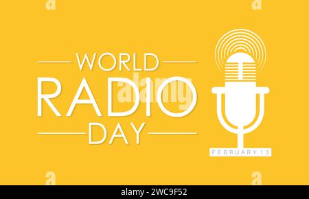La Journée mondiale de la radio est célébrée chaque année le 13 février. Bannière vectorielle, flyer, poster et modèle de média social. Illustration de Vecteur