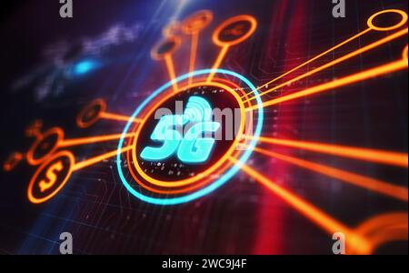 Technologie de réseau mobile 5G iot et concept numérique de symbole de communication smartphone. Réseau, signe de cyber-technologie et résumé de fond d'ordinateur Banque D'Images