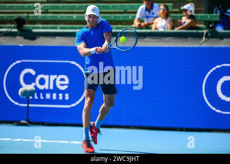 Polmans Marc, de l'Australie, joue contre Gasquet Richard, de la France, lors du match de clôture du tournoi de tennis Care Wellness Kooyong Classic au Kooyong Lawn tennis Club. Score final ; Polmans Marc 0:2 Gasquet Richard. (Photo Alexander Bogatyrev / SOPA Images/Sipa USA) Banque D'Images