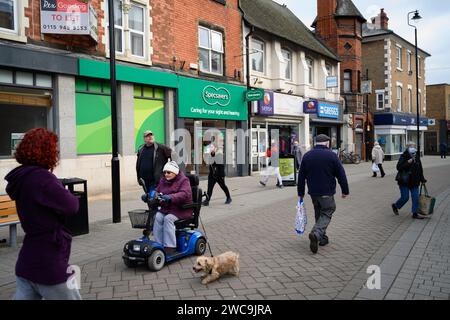 21 janvier 2022 : jour de marché à Hucknall, Nottinghamshire. La ville fait partie de la circonscription de Sherwood, un siège marginal actuellement occupé par les conservateurs. Banque D'Images