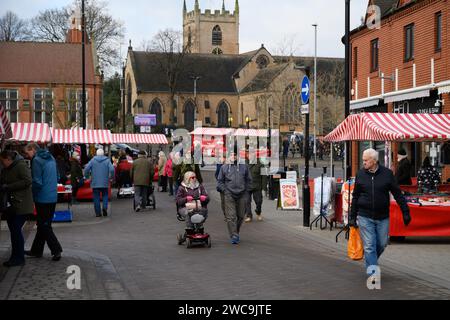 21 janvier 2022 : jour de marché à Hucknall, Nottinghamshire. La ville fait partie de la circonscription de Sherwood, un siège marginal actuellement occupé par les conservateurs. Banque D'Images