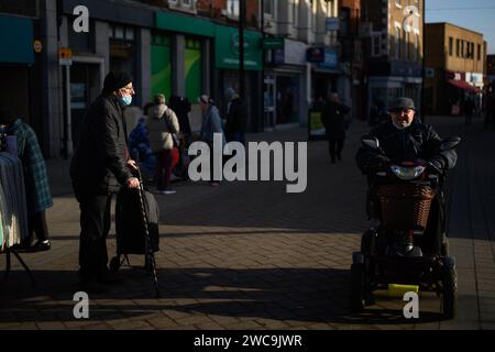 21 janvier 2022 : jour de marché à Hucknall, Nottinghamshire. La ville fait partie de la circonscription de Sherwood, un siège marginal actuellement occupé par les conservateurs. Banque D'Images