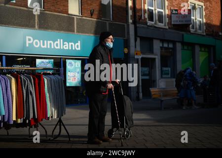 21 janvier 2022 : jour de marché à Hucknall, Nottinghamshire. La ville fait partie de la circonscription de Sherwood, un siège marginal actuellement occupé par les conservateurs. Banque D'Images