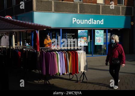 21 janvier 2022 : jour de marché à Hucknall, Nottinghamshire. La ville fait partie de la circonscription de Sherwood, un siège marginal actuellement occupé par les conservateurs. Banque D'Images