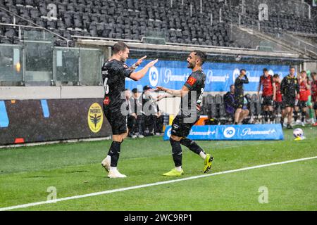 A-Leagues Unite Round - Perth Glory 3-4 Wellington Phoenix - 14 janvier 2024. Wellington Phoenix est revenu au sommet de l'échelle de l'Isuzu Ute A-League Banque D'Images