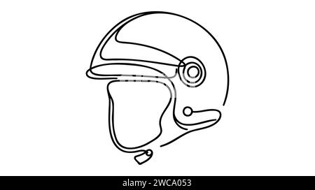 Casque de course automobile à dessin continu à une ligne avec visière en verre fermée. Pour voiture, sport de moto, course, motocross ou club de motards, compétition de sport automobile Illustration de Vecteur