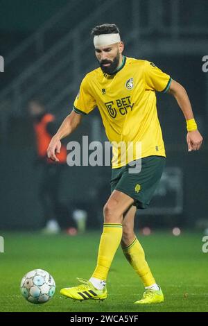 Sittard, pays-Bas. 13 janvier 2024. SITTARD, PAYS-BAS - 13 JANVIER : Dimitrios Siovas de Fortuna Sittard lors du match néerlandais d'Eredivisie entre Fortuna Sittard et Sparta Rotterdam au Fortuna Sittard Stadion le 13 janvier 2024 à Sittard, pays-Bas. (Photo Orange Pictures) crédit : Orange pics BV/Alamy Live News Banque D'Images