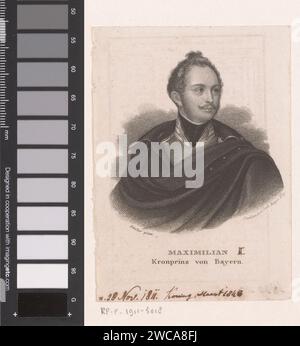 Portrait de Maximilien II van Bavaria en tant que prince héritier, Carl Mayer, d'après Joseph Karl Stieler, c. 1830 - 1848 impression Nuremberg gravure sur papier acier personnages historiques Banque D'Images