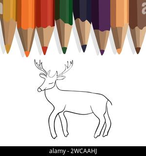 Illustration isolée de vecteur de livre de coloriage avec des cerfs. Une simple page à colorier avec un animal. Illustration de Vecteur