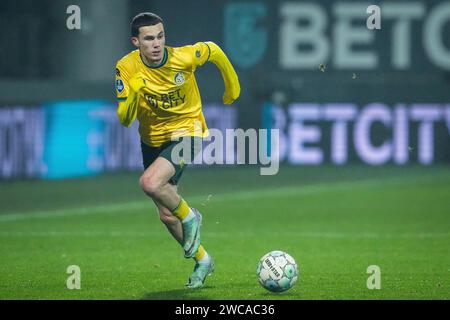 Sittard, pays-Bas. 13 janvier 2024. SITTARD, PAYS-BAS - 13 JANVIER : Milan Robberechts de Fortuna Sittard lors du match néerlandais d'Eredivisie entre Fortuna Sittard et Sparta Rotterdam au Fortuna Sittard Stadion le 13 janvier 2024 à Sittard, pays-Bas. (Photo Orange Pictures) crédit : dpa/Alamy Live News Banque D'Images
