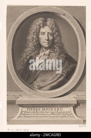 Portret Van Pierre Mignard, Etienne Ficquet, d'après Hyacinthe Rigaud, 1755 print France gravure sur papier de personnages historiques. portrait, autoportrait de peintre. ornement  médaillon Banque D'Images