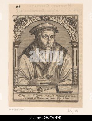 Portret Van Juan Luis vives, Robert Boissard, 1597 - 1599 print France gravure sur papier / typographie personnages historiques. livre. puits d'encre. Insectes : papillon - FF - animaux fabuleux (parfois appelés à tort 'grotesques') ; 'Mostri' (Ripa) Banque D'Images
