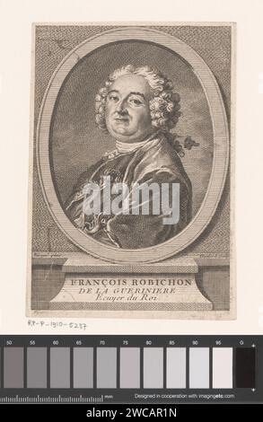 Portret van François Robichon de la Guérinière, Jean Baptiste Guélard, d'après Louis Tocqué, 1733 - 1755 tirage papier Paris gravure de personnages historiques. portrait d'un écrivain Banque D'Images