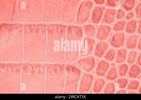 Texture en cuir véritable avec imitation de reptile exotique avec surface rose, fond tendance Banque D'Images