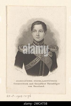 Portrait d'Alexandre II de Russie, comme l'héritier du trône, Carl Mayer, d'après Franz Krüger, 1818 - 1868 tirage Nuremberg papier gravure sur acier personnages historiques Banque D'Images