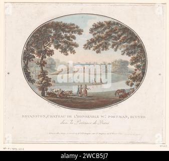 Vue de la maison de campagne de Sir William Portman à Bryanston, Laurent Guyot, d'après William Tomkins, c. 1788 gravure de papier Paris maison de campagne. jardin Bryanston Banque D'Images