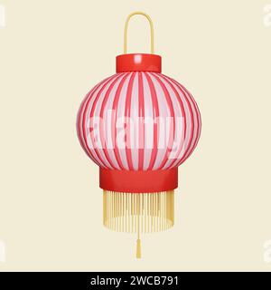 lanternes chinoises 3d. Fête de la mi-automne. icône isolée sur fond jaune. illustration de rendu 3d. Masque. Banque D'Images
