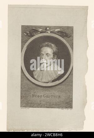 Hugo Grotius, École chrétienne, d'après Michiel Jansz van Mierevelt, 1790 tirage Portrait d'Hugo de Groot, avocat néerlandais. gravure de papier / gravure de personnes historiques. droit et jurisprudence Banque D'Images