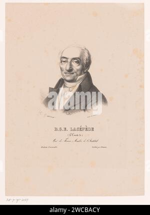 Portret van Bernard Germain de Lacépède, Hippolyte Louis Garnier, 1823 print Paris papier personnages historiques Banque D'Images