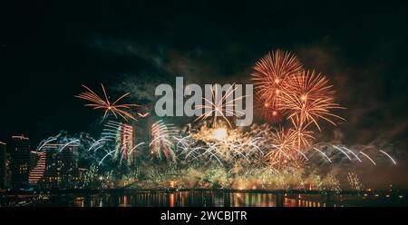 Les beaux feux d'artifice illuminent le ciel à Belgrade, en Serbie. Banque D'Images