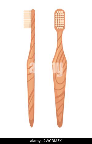 Brosse à dents avec illustration vectorielle de manche en bois isolé sur fond blanc Illustration de Vecteur