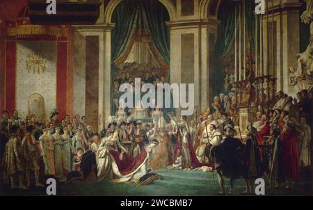 Titre : couronnement de l'empereur Napoléon Ier et couronnement de l'impératrice Joséphine dans la cathédrale notre-Dame de Paris, 2 décembre 1804 artiste : Jacques Louis David année : 1806 support : huile sur toile Dimensions : 6,21 m x 9,79 M. Banque D'Images