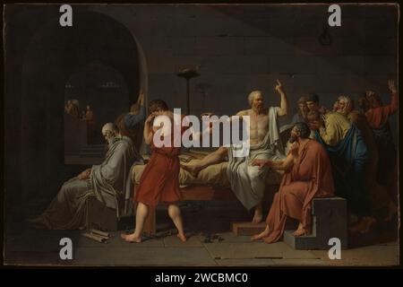 Titre : la mort de Socrates artiste : Jacques Louis David Date/période : 1787 support : huile sur toile Dimensions : 129,5 x 196,2 cm lieu : Metropolitan Museum of Art Banque D'Images